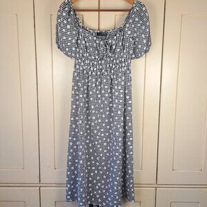 SOPHIE RUE Gingham Daisy Print Black & White Puff Sleeve Midi Dress Sz XS